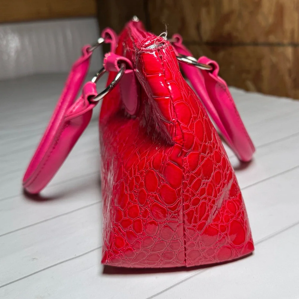 Primeware Insulated Wine Clutch Hot Pink Faux Leather Crocodile Party‎ Tote Bag